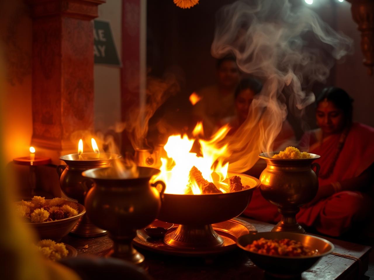 Havan ceremony at the temple